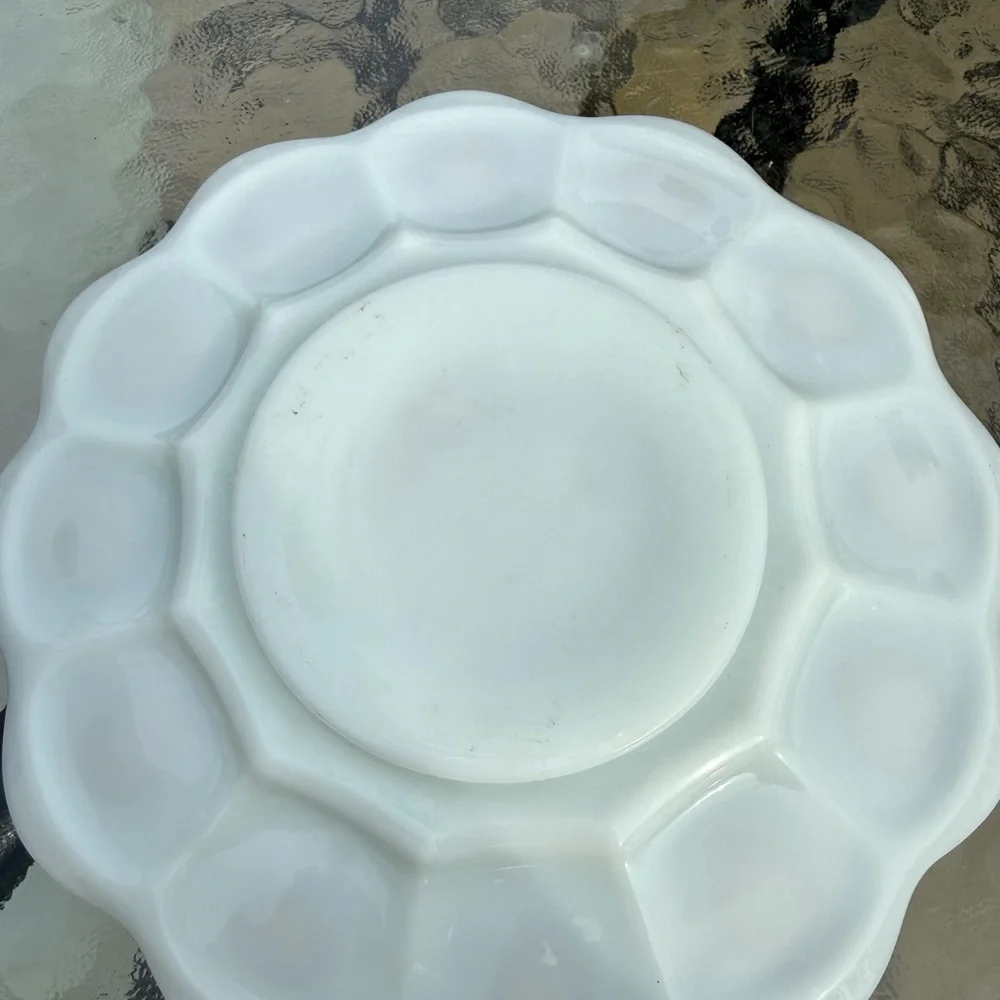 Vintage White Milk Glass Grape Pattern Bowl 8x8 Decorative Dish